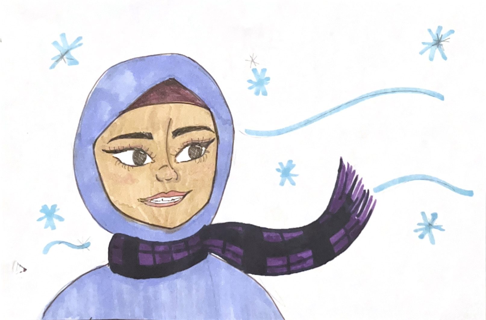 Illustration of a girl dressed in winter attire. 