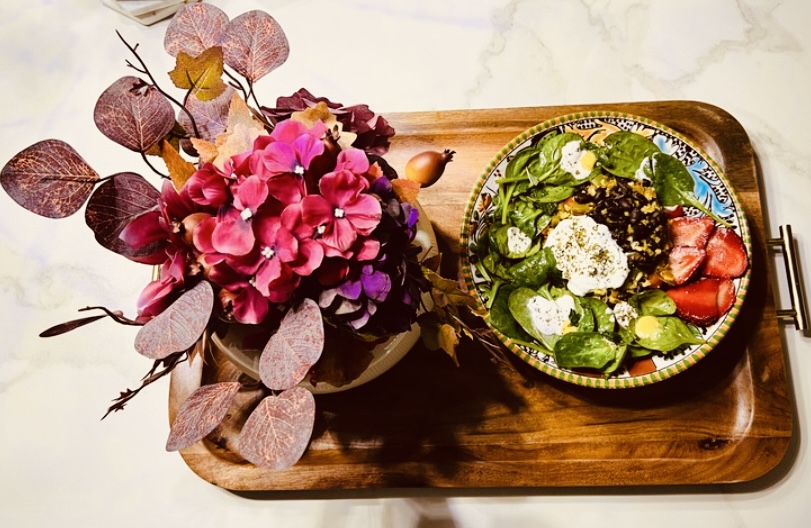 Salad is a great substitute for fast food, and the leafy greens like spinach are a great source of vitamins and support heart health.