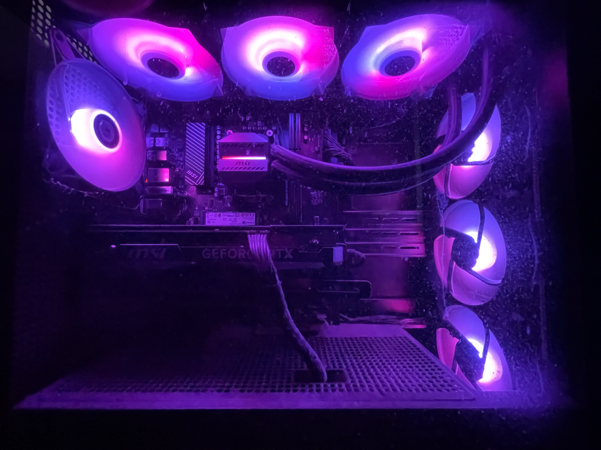 The interior of a PC typically contains many individual components, such as a graphics card, and central processing unit.