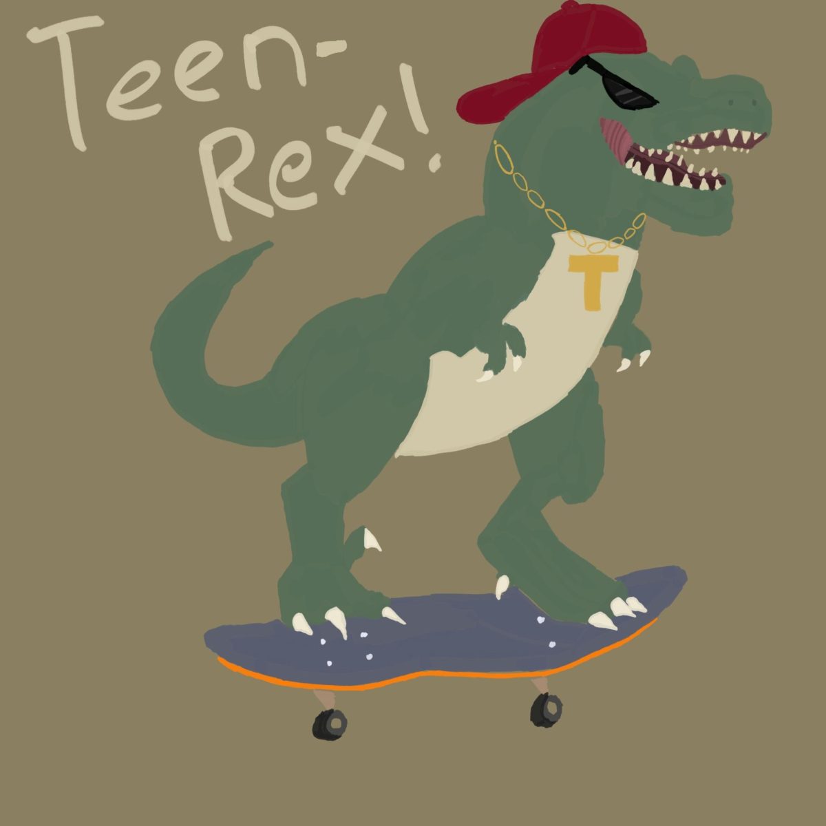 A Tyrannosaurus Rex dressed as a stereotypical teenager. (Ayra Maalik)